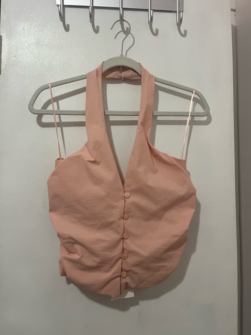 Zara Peach Halter Crop Top with Front Buttons